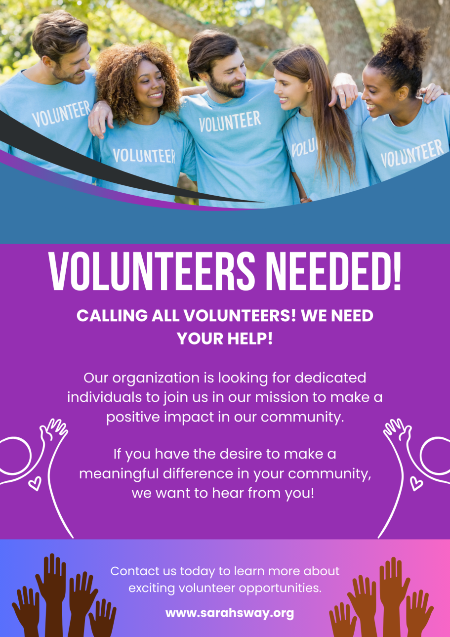 SARAHs Way Foundation's Volunteers Needed Flyer